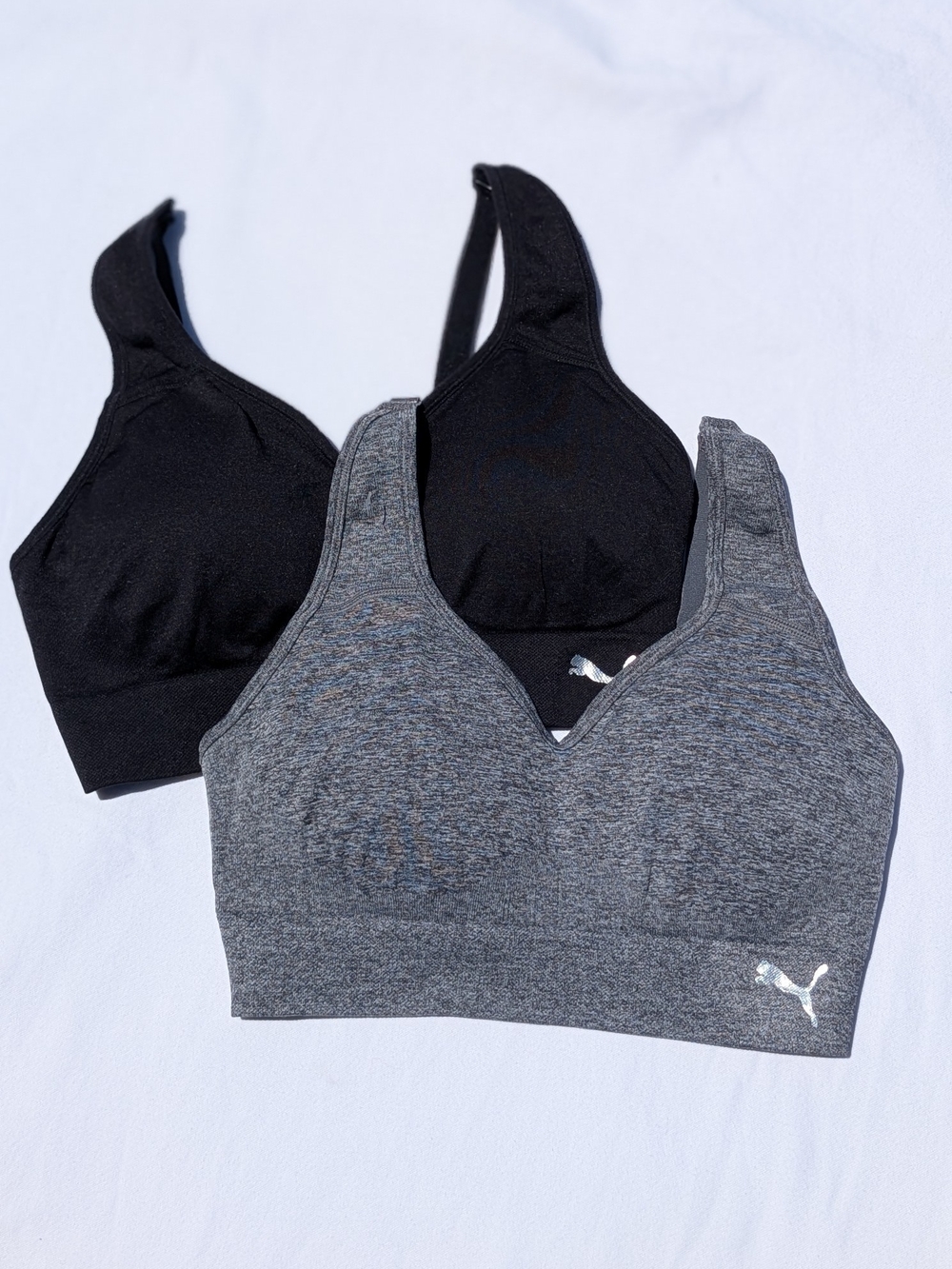 Puma Performance Women's Seamless 2 Pack Sports Bra Heather Gray/Black M